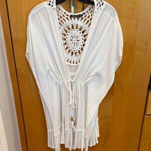 Women’s White Crochet-Back Swim Coverup Tunic